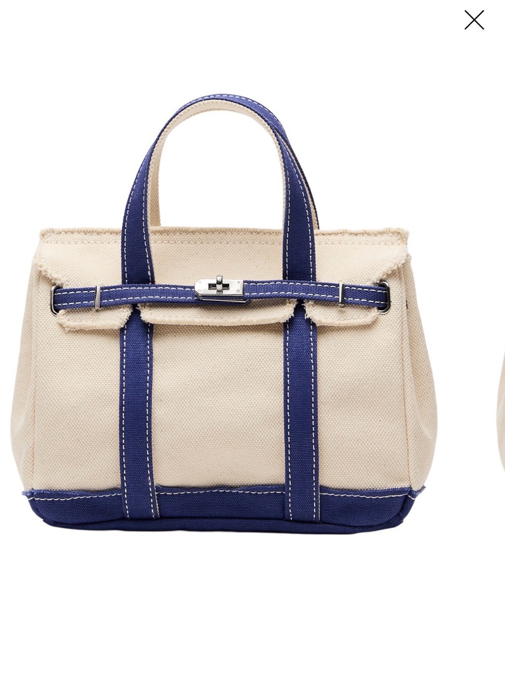 Viral Mini Macy's Cream Canvas Tote with Navy Trim